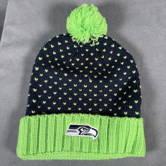 Seattle Seahawks Hat Beanie Mens One Size Blue Green NFL Football Pom Knit Nike - Picture 1 of 7